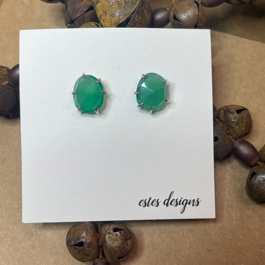 Green Chalcedony Studs