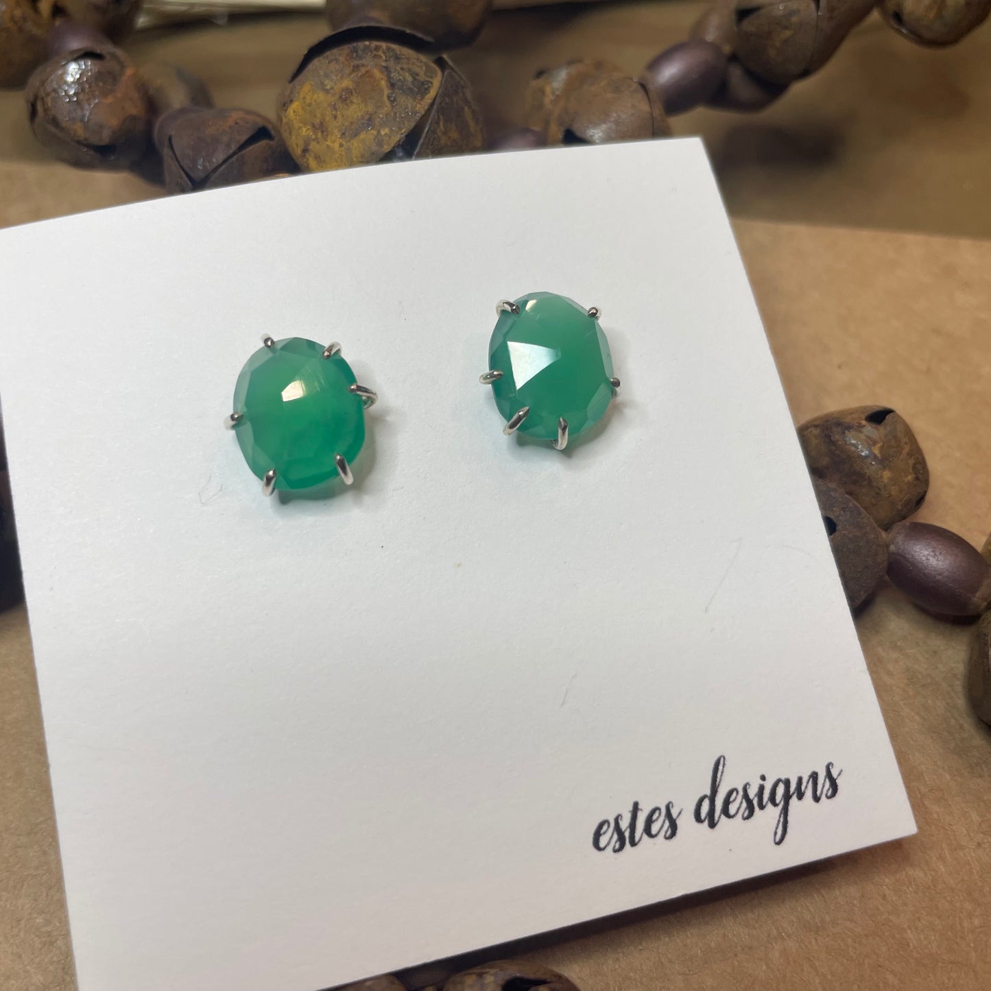 Green Chalcedony Studs